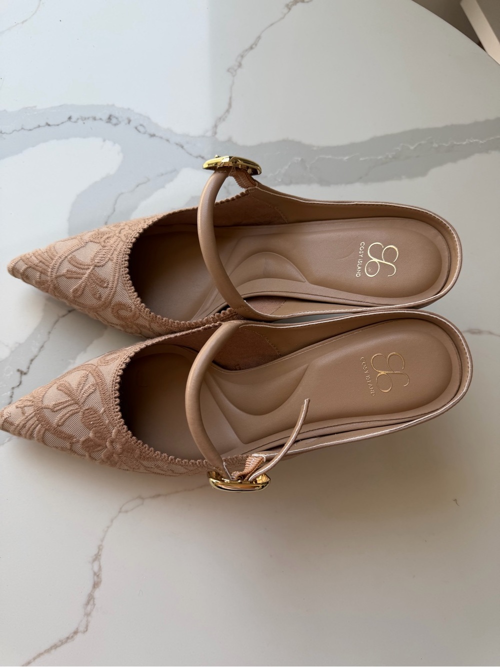Gaimo Lace-Detail Slingback Heels in Nude Blush - Picture 3 of 6